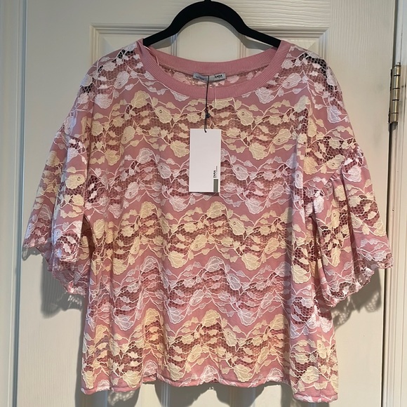Zara Tops - ZARA Pink, pale yellow , white lace top size med